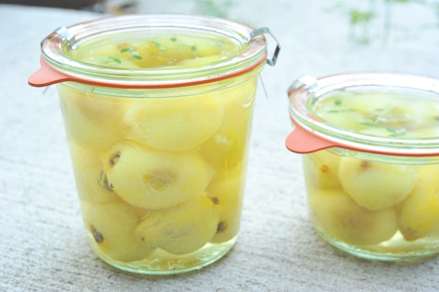 Poached Loquats in Herb Semi-Syrup